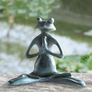 SPI Home Meditating Yoga Frog Garden Sculpture – 11" Tall Cast Aluminum Statue with Verdigris Finish for Peaceful Outdoor Decor - 1 of 3