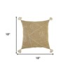 HomeRoots Khaki Cream Kantha Stitch Tasseled Throw Pillow - 3 of 4