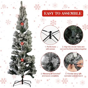 PVC 6.5ft Flocked Pencil Christmas Tree – 586 Branches, 250 Lights (8 Lighting Functions), Holiday Decoration - 1 of 4