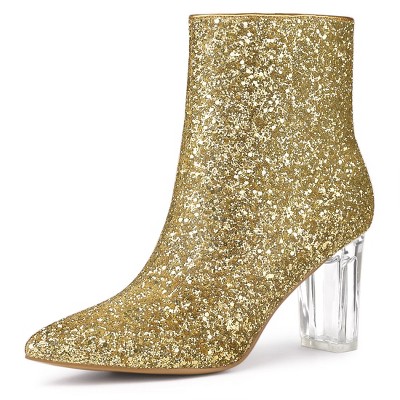 Allegra K Women's Clear Block Heel Glitter Ankle Boots : Target