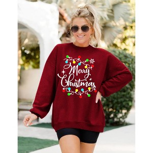 Clearlove Christmas Sweatshirt Merry Bright Christmas T-Shirt Long Sleeve Lightweight Holiday Pullover Tops - 1 of 4