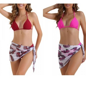 INSPIRE CHIC Women's Triangle Halter High Cut Thong Leaf Print Cover Up Skirt Swimwear Bathing Bikini Suits 2 Sets - 1 of 4