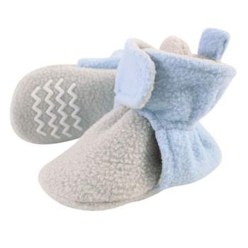 Hudson Baby Infant and Toddler Boy Cozy Fleece Booties, Light Blue Light Gray