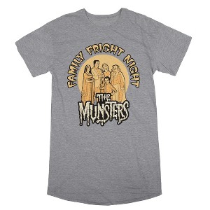 The Munsters Family Fright Night Women's Heather Gray Short Sleeve Sleep Shirt - 1 of 3