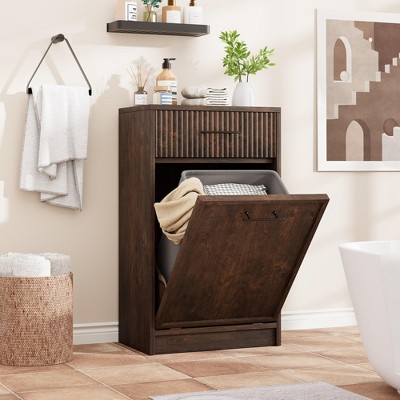 Fluted Tilt Out, Hidden Garbage 10 Gallon, Freestanding Dog Proof Trash Cabinet, Wooden Trash Can Cabinet