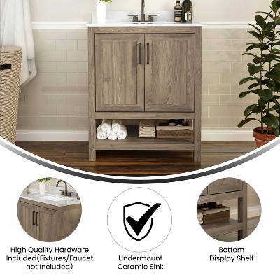 Taylor & Logan 30" Brown Wood Bathroom Vanity with Stoneware Surface