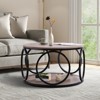 Bekrvio 31.5" 2 Tier Industrial Round Coffee Table, Modern Round Wood Coffee Table with Sturdy Circle Metal Frame for Living Room, Walnut - 2 of 4
