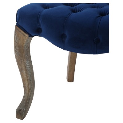 Navy Blue Velvet Upholstered Dining Side Chairs with Natural Rubberwood Legs
