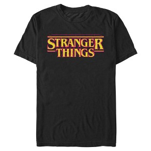 Mens Stranger Things Retro 8 Bits Yellow Classic Logo T Shirt - 1 of 4