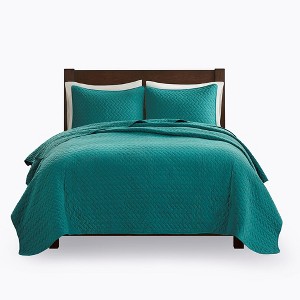 LIVN CO. 3-Piece Velvet Oversized Herringbone Quilt Set - 1 of 4