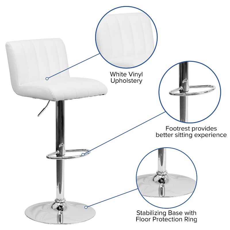 Flash Furniture Contemporary Vinyl Adjustable Height Barstool with Vertical Stitch Back/Seat and Chrome Base, 3 of 11