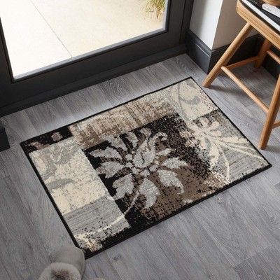 Beige and Gray Floral Patchwork Synthetic Area Rug, 2' x 3'