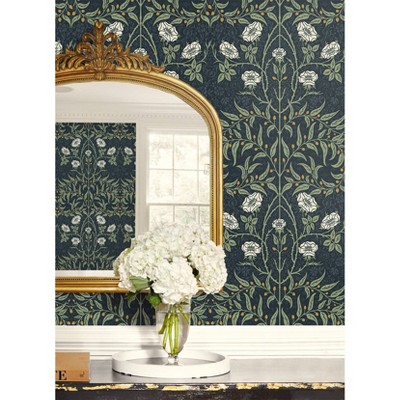 Navy and Sage Floral Peel and Stick Vinyl Wallpaper