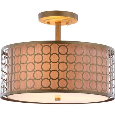 Elegante Antique Gold Drum Ceiling Light with Cream Fabric Shade