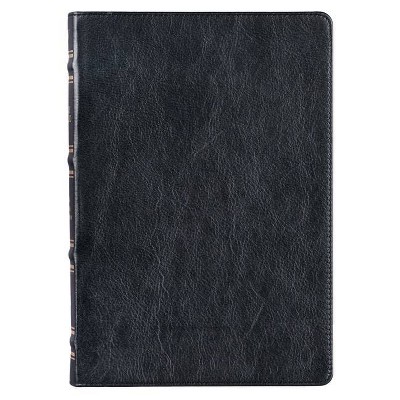 KJV Large Print Thinline Bible Black Full Grain Leather - (Leather Bound)