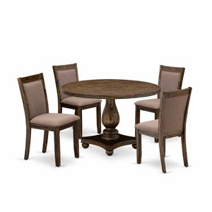 HomeStock 5-Piece Distressed Jacobean Finish Solid Wood Top Dining Table with 4 Parson Chair - 1 of 4