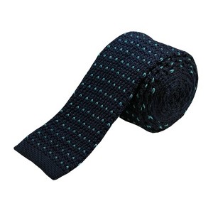 TheDapperTie Men's Navy And Turquoise Blue Small Heart Knit 2.5 Inch Wide And 58 Inch Long Necktie - 1 of 3