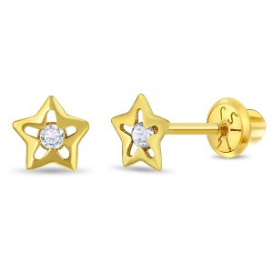 Girls' Cubic Zirconia Star Screw Back 14k Gold Earrings - In Season Jewelry - 1 of 3