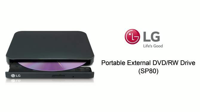 LG 8x Portable External DVD/RW Drive - Black (SP80), 2 of 5, play video