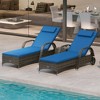 Outsunny Chaise Lounge Set of 2 with 5 Angle Backrest, Wheels, Table, Cushions, PE Rattan Wicker Chairs, 3-Piece Pool Furniture Set, Blue - 3 of 4
