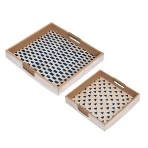 VIP Wood 18.25 in. Brown Square Triangle Pattern Trays with Handles Set of 2 - 1 of 2