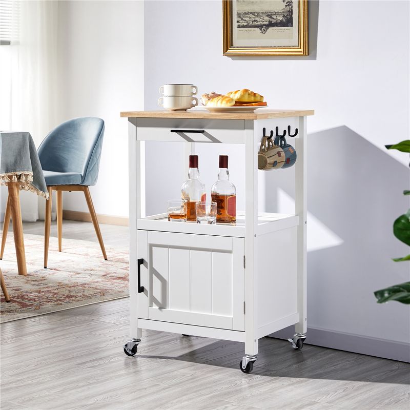 Yaheetech Rolling Kitchen Island Trolley Cart with Open Shelf and Storage Cabinet, 3 of 11