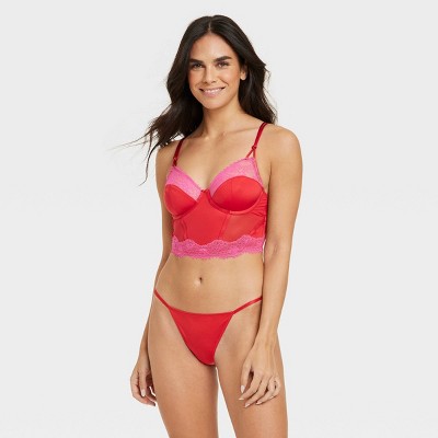 Women's Lace Back Tanga Lingerie Underwear - Auden™ Red/pink L : Target