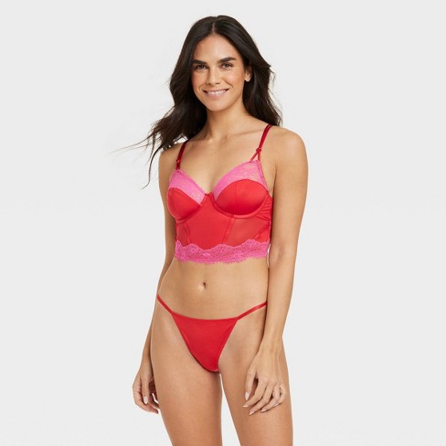 Women's Heart Print Lace Trim Cotton Bikini Underwear - Auden™ Red L :  Target