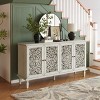 60" Vintage Floral Carved Sideboard Buffet Cabinet, Storage Console with Solid Wood Legs, Adjustable Shelves, Accent Cabinet - Panipeachy - 3 of 4