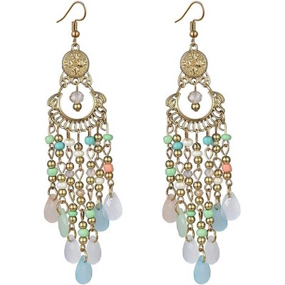Vintage Beaded Tassel Drop Earrings – Colorful Bohemian Statement Dangle Jewelry for Women, Lightweight & Hypoallergenic Gift