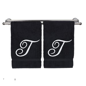 BC BARE COTTON Monogrammed Hand Towel, 100% Turkish Cotton - Set of 2 - Black - White Script - 1 of 4