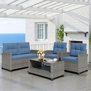 Celebalcony 4 Piece Wicker Complete Patio Set With Cushions - 1 of 4