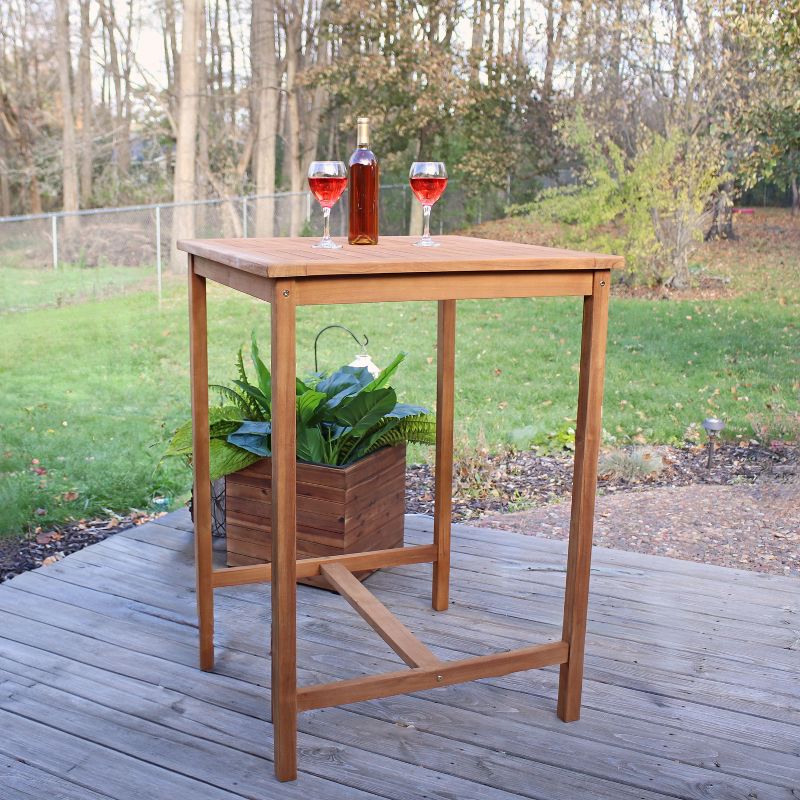 Sunnydaze Teak Wood Outdoor Bar Table - 31" Square x 43.5" H - Brown, 3 of 9