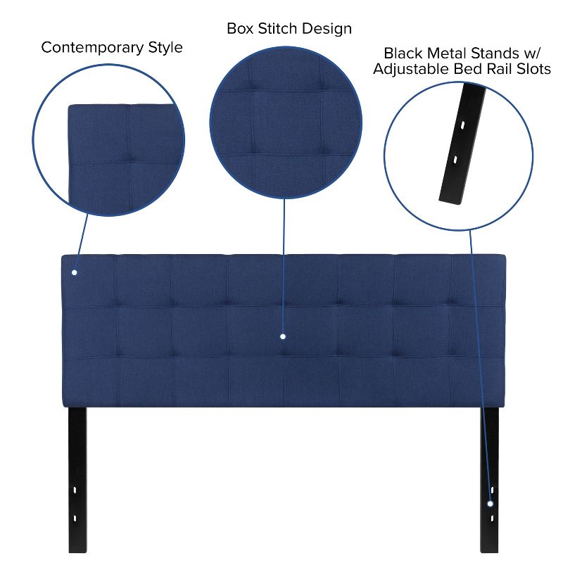 Flash Furniture Bedford Tufted Upholstered Queen Size Headboard in Navy Fabric, 5 of 10