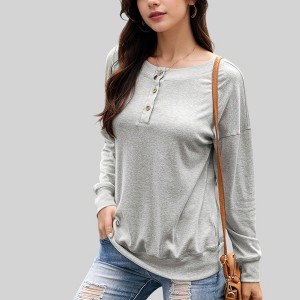 Anna-Kaci Women's Long Sleeve Henley Pullover with Button Detail and Ribbed Cuffs - 1 of 4