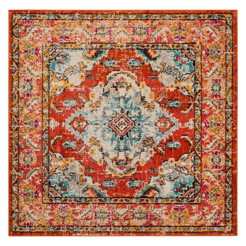 5'x5' Square Saniya Medallion Area Rug Orange/Light Blue Square - Safavieh