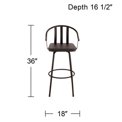 Lael Modern Industrial Black Swivel Bar Stool with Wood Seat