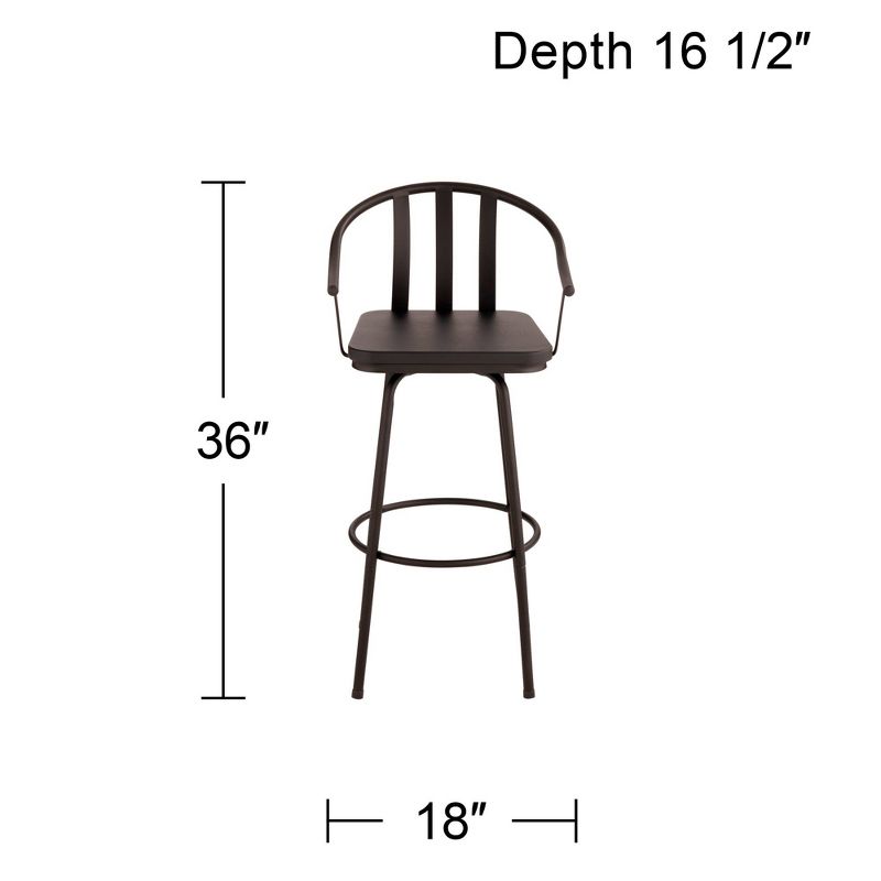 Elm Lane Lael Black Swivel Bar Stool 25 3/8" High Modern Industrial Wood Seat Curved Arm with Backrest Footrest for Kitchen Counter Height Island Home, 4 of 10