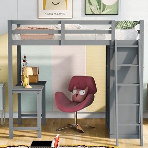 NicBex Twin Size Bunk Bed with Desk Loft Bed Wood Bed Frame with Wardrobe, Inclined Ladder and Guardrail, No Box Spring Required - 1 of 4