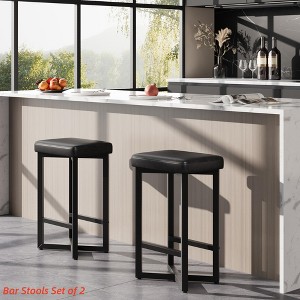 24" Bar Stools Set of 2/4 with Footrest, Counter Height Backless Barstools w/ Metal X-Frame, Upholstered PU Leather Seats, Modern Kitchen Stools - 1 of 4