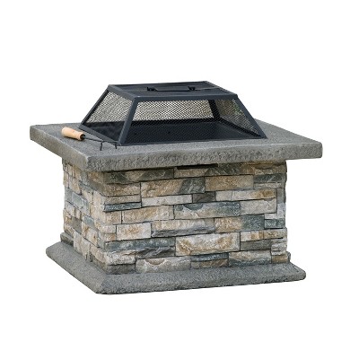 GDFStudio Jax Outdoor Lightweight Concrete Wood Burning Fire Pit, Natural Stone