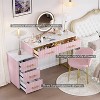 VYNXARIA Velvet Upholstered Vanity Set with Chair - Makeup Table with 5 Large Drawers & Adjustable Storage, Marble-Look Top, Pink - 4 of 4