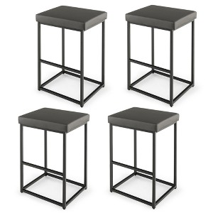 Tangkula Bar Height Stools Set of 4 30-inch PU Leather Upholstered Solid Metal Frame Adjustable Feet Grey - 1 of 4