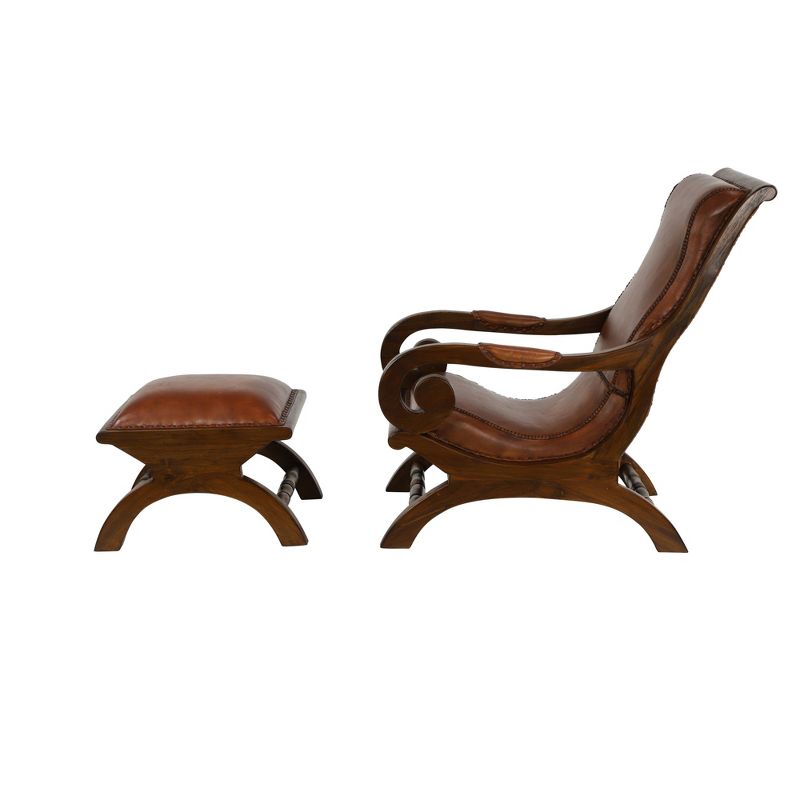 Traditional Teak Wood Accent Chair with Arms and Ottoman Brown - Olivia &#38; May, 6 of 23