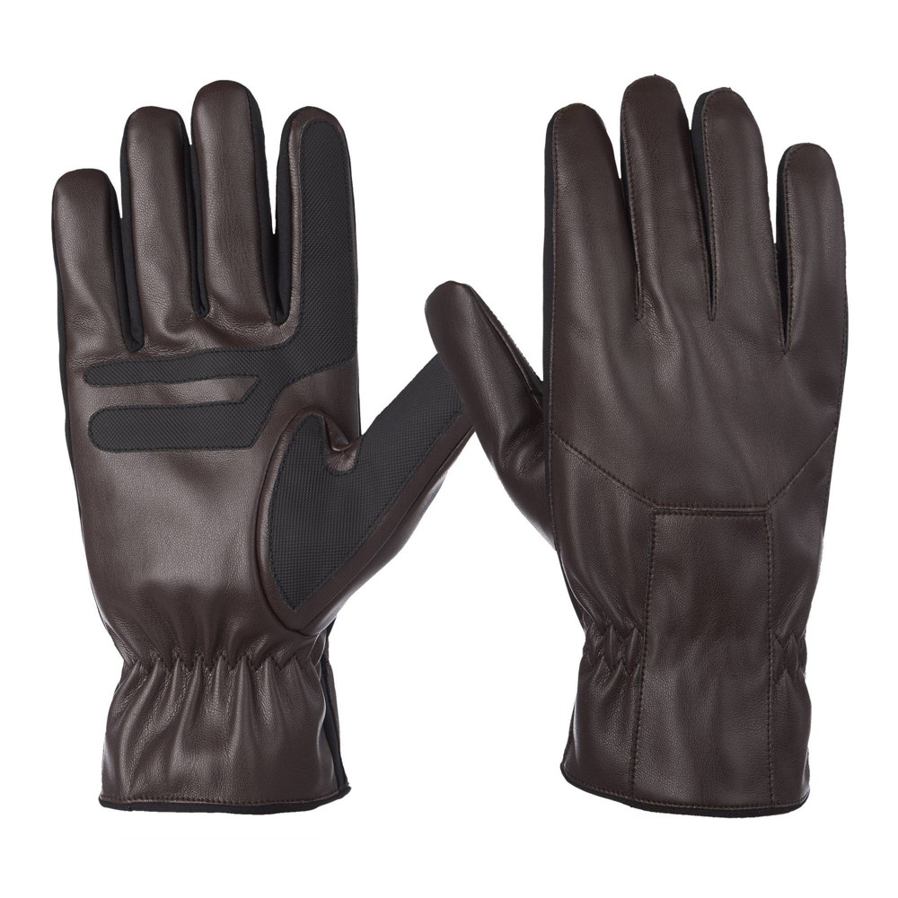 Isotoner Men's Faux Leather Gloves - Cognac XL