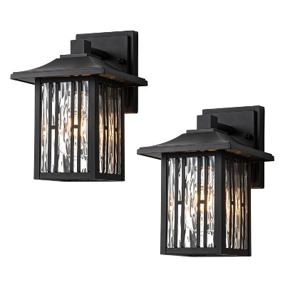 C Cattleya 10 in. Powder-coated Black Outdoor Wall Lantern Sconce with Clear Water Glass
