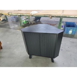 Farmhouse Corner Storage Cabinet with Adjustable Shelf, 3-Tier Industrial Wooden Corner Table with Doors, Triangle End Table (31.5''x 15.7''x 30.7'') - 1 of 1