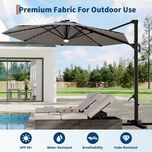 10FT Cantilever Umbrella w/ Solar Lights, 360° Rotation & Tilt, Easy Crank, UV Protection for Pool, Deck, Backyard - 1 of 4