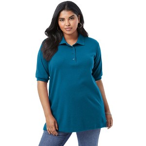 Roaman's Women's Plus Size Oversized Polo Tunic - 1 of 4