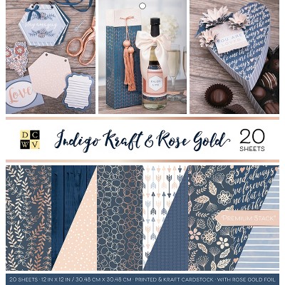 DCWV Double-Sided Cardstock Stack 12"X12" 20/Pkg-Indigo Kraft & Rose Gold, 10 Des/2 Each